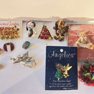 Vintage Christmas Holiday Pin & Brooch lot, 12 pc